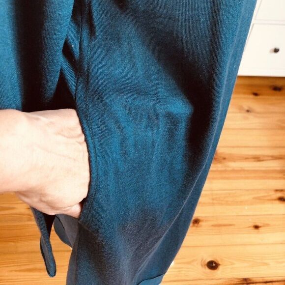 Whyci Milano Teal Lana Wool Knit Sweater Dress EU 44 US L Cowl NEW - Picture 4 of 12